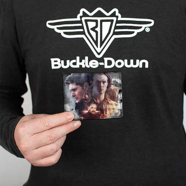 Buckle Down Bi-Fold Wallet - Supernatural 4-Character Poses + SUPERNATURAL-JOIN THE HUNT Clouds Grays Black