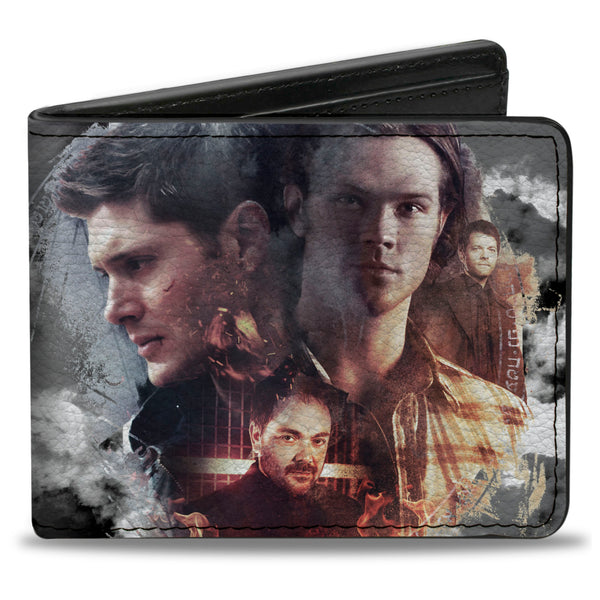 buckle down Bi-Fold Wallet - Supernatural 4-Character Poses + SUPERNATURAL-JOIN THE HUNT Clouds Grays Black