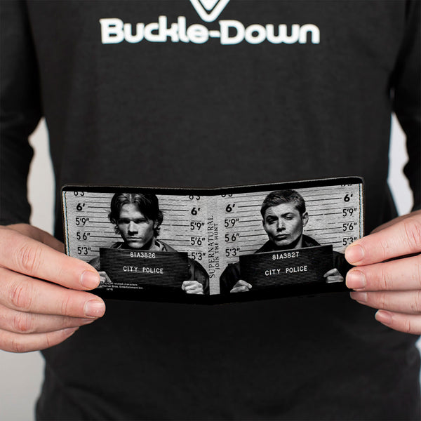 Buckle Down Bi-Fold Wallet - Supernatural Dean + Sam Mug Shots Grays Black White