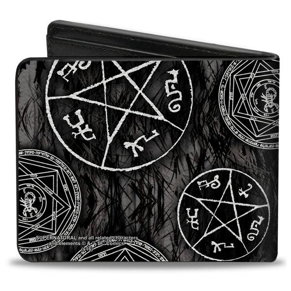 Buckle Down Bi-Fold Wallet - Supernatural Devil's Trap Pentagrams Grays Black White