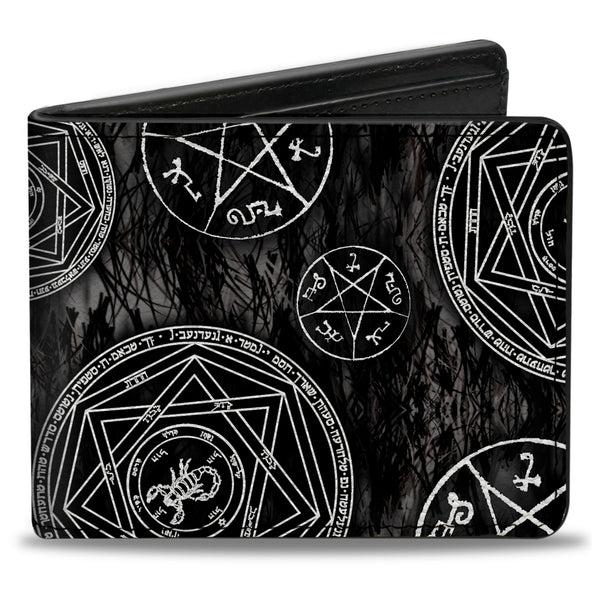 buckle down Bi-Fold Wallet - Supernatural Devil's Trap Pentagrams Grays Black White
