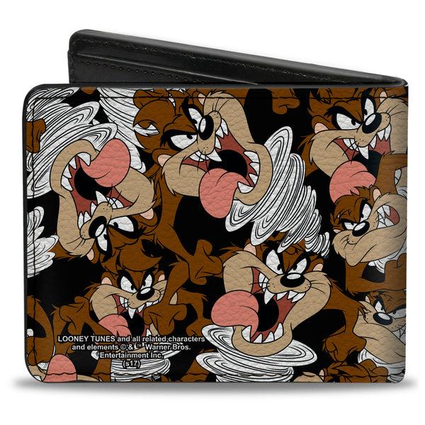 Buckle Down Bi-Fold Wallet - Tasmanian Devil Vortex Poses Scattered Black