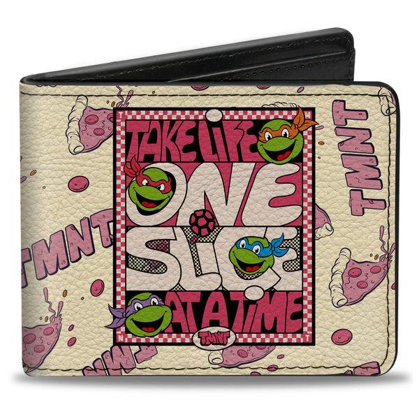 buckle down Bi-Fold Wallet - Teenage Mutant Ninja Turtles TAKE LIFE ONE SLICE AT A TIME Pizza Collage Beige/Reds