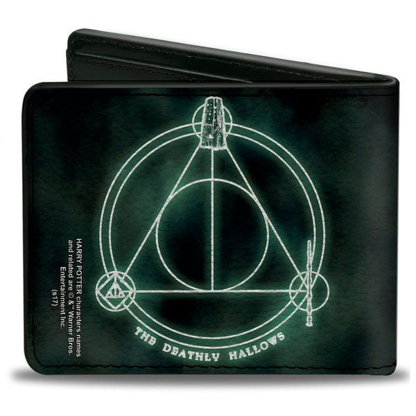 Buckle Down Bi-Fold Wallet - THE DEATHLY HALLOWS Cloak Stone Wand Trinity Black Greens