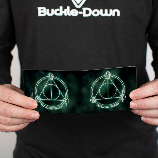 Buckle Down Bi-Fold Wallet - THE DEATHLY HALLOWS Cloak Stone Wand Trinity Black Greens