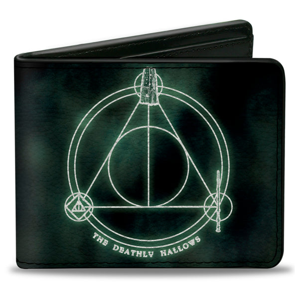 buckle down Bi-Fold Wallet - THE DEATHLY HALLOWS Cloak Stone Wand Trinity Black Greens