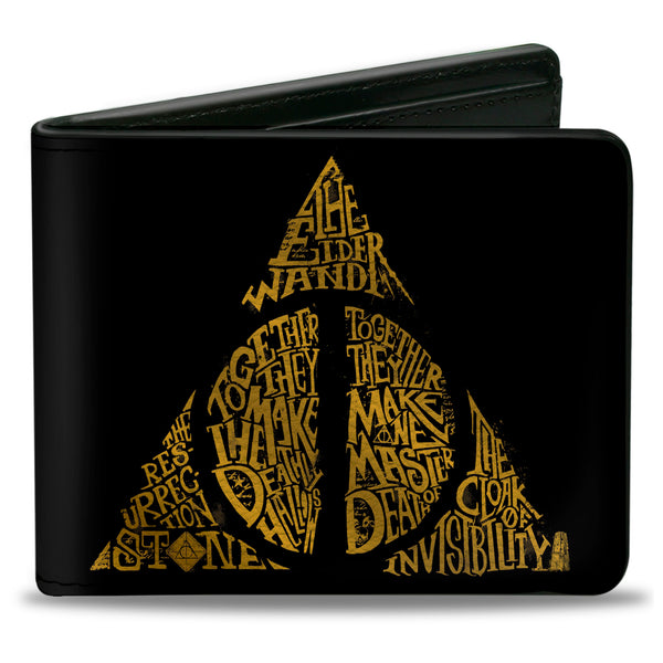 buckle down Bi-Fold Wallet - The Deathly Hallows WAND STONE CLOAK MASTER OF DEATH Symbol Black Gold