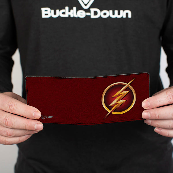 Buckle Down Bi-Fold Wallet - The Flash Logo5 Burgundy Golds