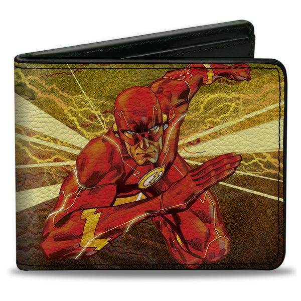 buckle down Bi-Fold Wallet - The Flash Rebirth Running Action Pose Rays Yellows Reds