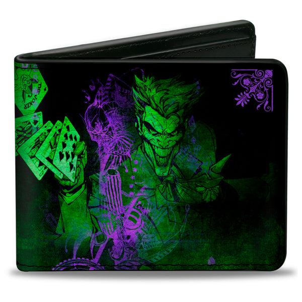 buckle down Bi-Fold Wallet - THE JOKER Card Flipping Poses Black Greens Purples