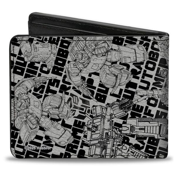 Buckle Down Bi-Fold Wallet - THE TRANSFORMERS Robots And Text Collage White/Black/Gray