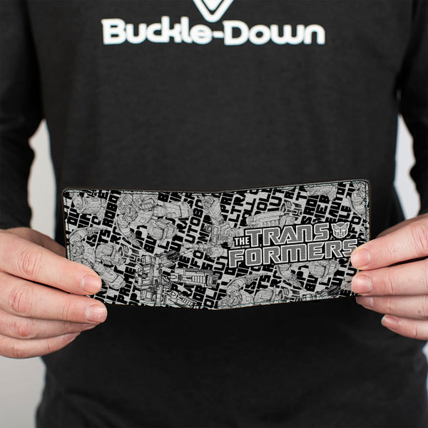 Buckle Down Bi-Fold Wallet - THE TRANSFORMERS Robots And Text Collage White/Black/Gray