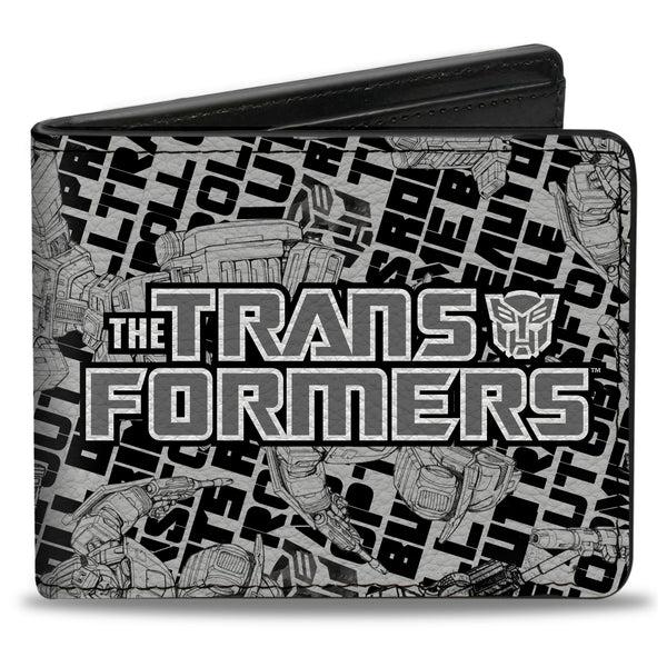 buckle down Bi-Fold Wallet - THE TRANSFORMERS Robots and Text Collage White/Black/Gray