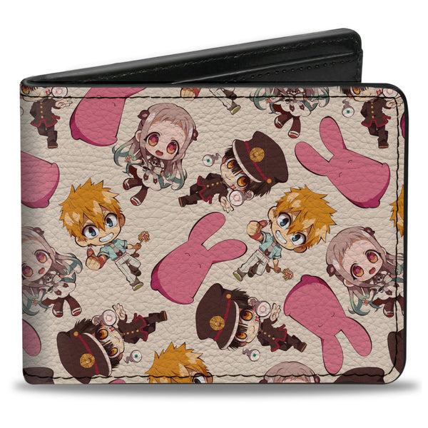 buckle down Bi-Fold Wallet - TOILET-BOUND HANAKO-KUN Four Chibi Character Poses Scattered Beige