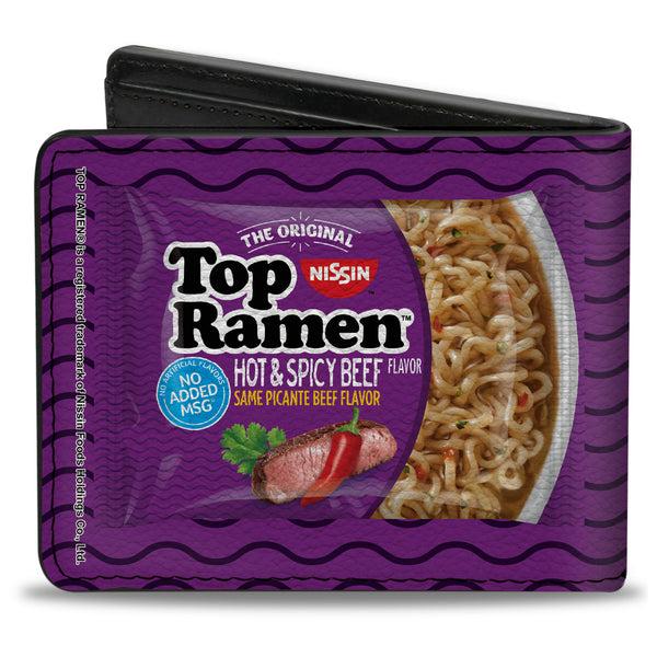 Buckle Down Bi-Fold Wallet - Top Ramen Vivid Beef + Hot & Spicy Beef Packages Noodle Wave Red Purple Black