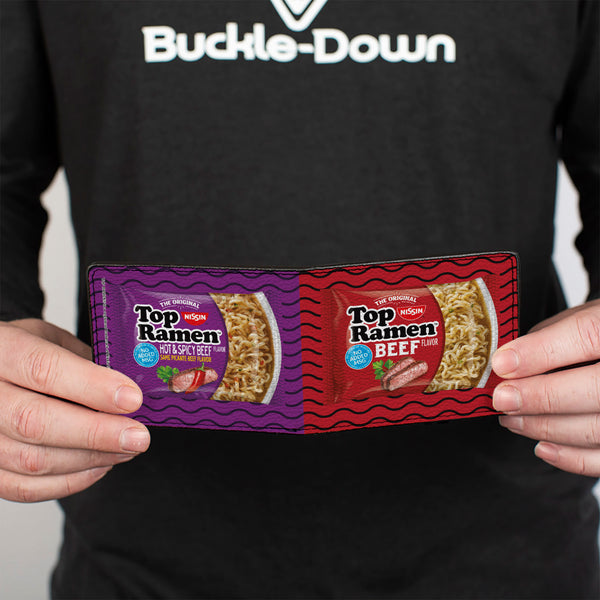 Buckle Down Bi-Fold Wallet - Top Ramen Vivid Beef + Hot & Spicy Beef Packages Noodle Wave Red Purple Black