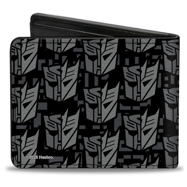 Buckle Down Bi-Fold Wallet - Transformers Autobot Decepticon Icon Split Black/Grays