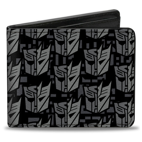 buckle down Bi-Fold Wallet - Transformers Autobot Decepticon Icon Split Black/Grays