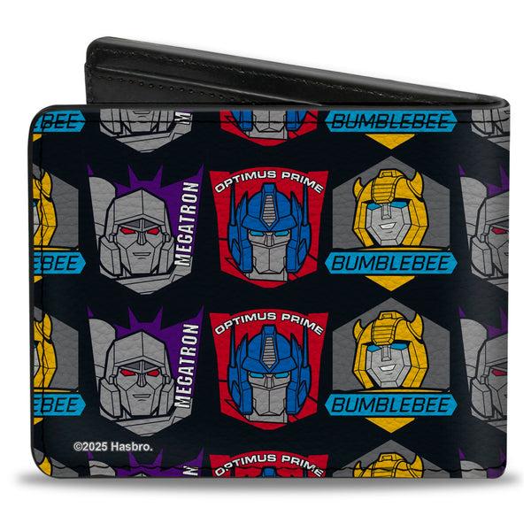Buckle Down Bi-Fold Wallet - Transformers Character Trio Face And Name Icons Black/Multi Color