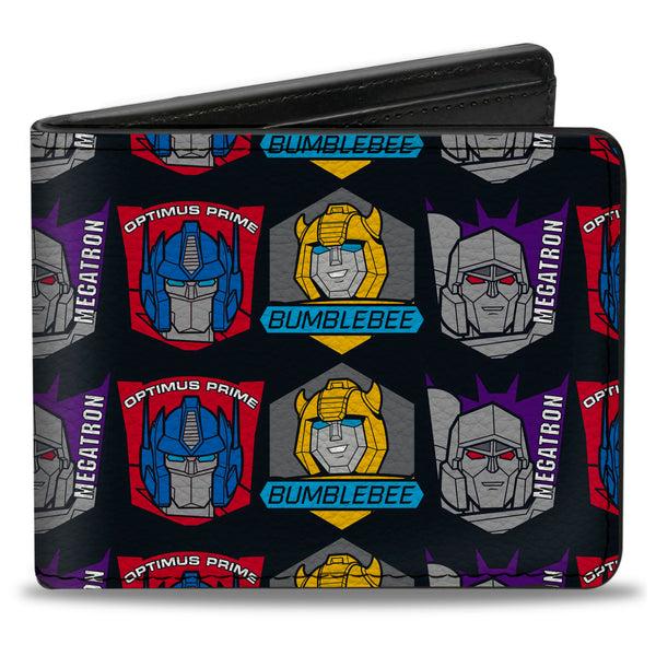 buckle down Bi-Fold Wallet - Transformers Character Trio Face and Name Icons Black/Multi Color