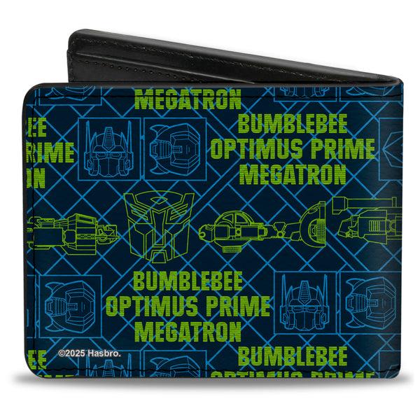Buckle Down Bi-Fold Wallet - Transformers Character Trio Text And Faces Blues/Yellows