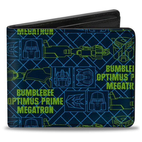 buckle down Bi-Fold Wallet - Transformers Character Trio Text and Faces Blues/Yellows