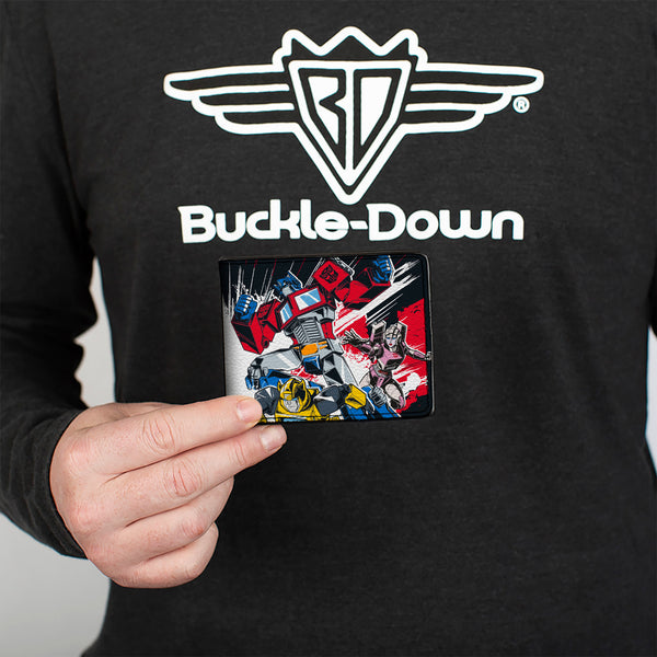 Buckle Down Bi-Fold Wallet - Transformers Decepticon And Autobots Battle Black/White