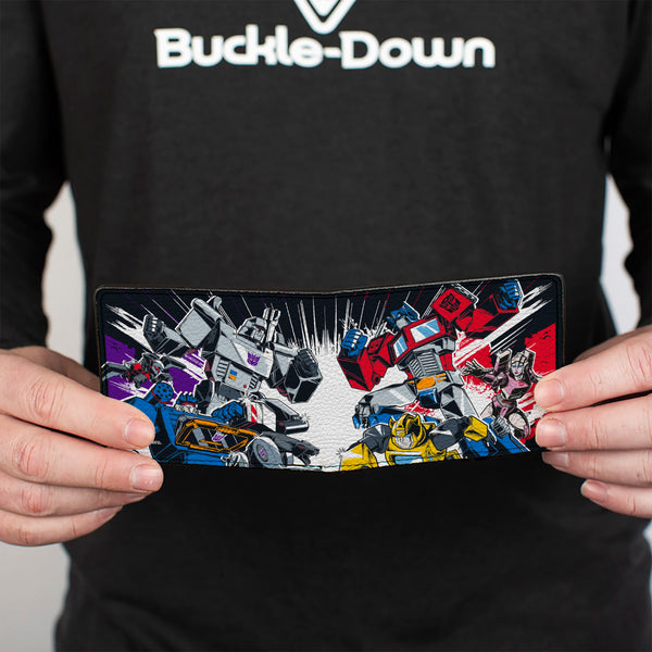 Buckle Down Bi-Fold Wallet - Transformers Decepticon And Autobots Battle Black/White