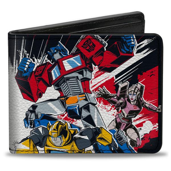 buckle down Bi-Fold Wallet - Transformers Decepticon and Autobots Battle Black/White