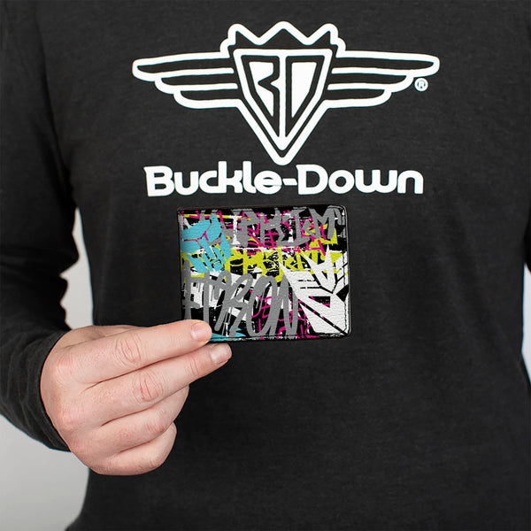 Buckle Down Bi-Fold Wallet - Transformers Icons And Names Graffiti Collage Black/Multi Color