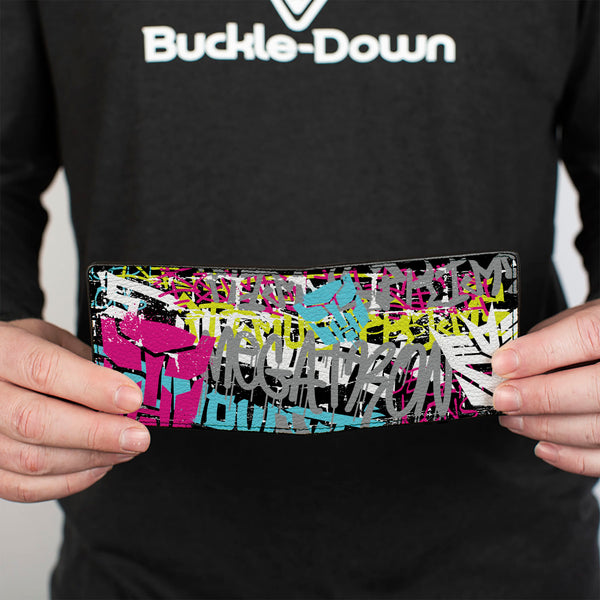 Buckle Down Bi-Fold Wallet - Transformers Icons And Names Graffiti Collage Black/Multi Color