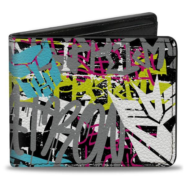 buckle down Bi-Fold Wallet - Transformers Icons and Names Graffiti Collage Black/Multi Color
