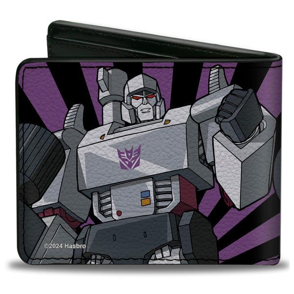 Buckle Down Bi-Fold Wallet - Transformers Megatron Blaster And Standing Poses Rays Black/Purple