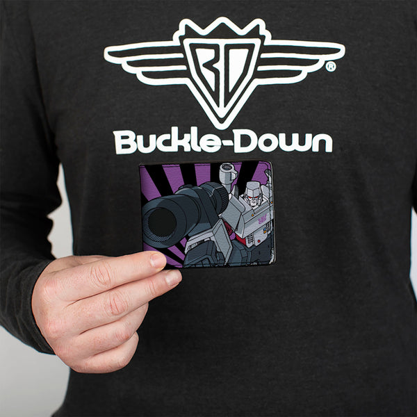 Buckle Down Bi-Fold Wallet - Transformers Megatron Blaster And Standing Poses Rays Black/Purple