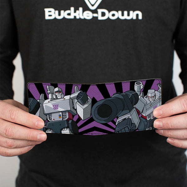 Buckle Down Bi-Fold Wallet - Transformers Megatron Blaster And Standing Poses Rays Black/Purple