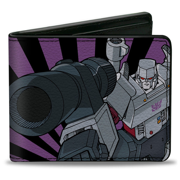 buckle down Bi-Fold Wallet - Transformers Megatron Blaster and Standing Poses Rays Black/Purple