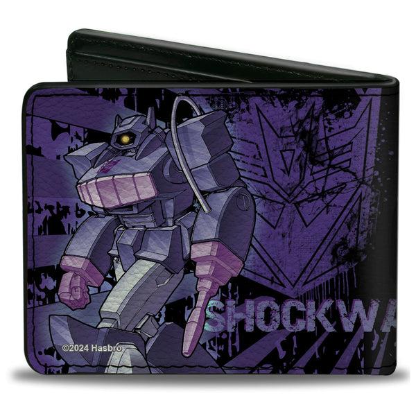 Buckle Down Bi-Fold Wallet - Transformers SHOCKWAVE Poses And Decepticon Shield Rays Black/Purples