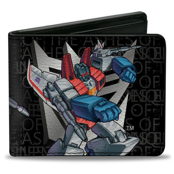 buckle down Bi-Fold Wallet - Transformers STARSCREAM Poses and Decepticon Shield Black/Grays
