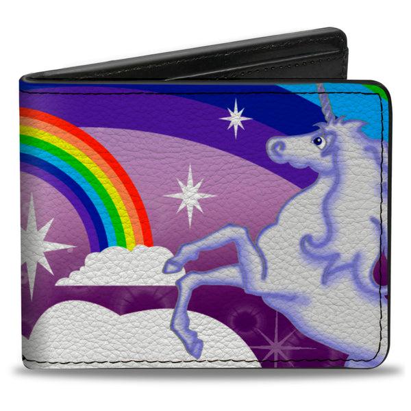 buckle down Bi-Fold Wallet - Unicorns in Rainbows w Sparkles Purple