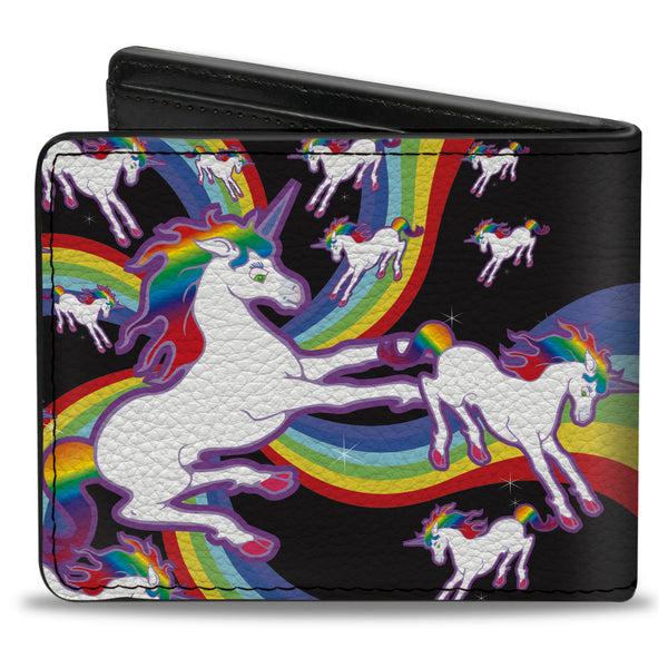 Buckle Down Bi-Fold Wallet - Unicorns Rainbow Swirl Black