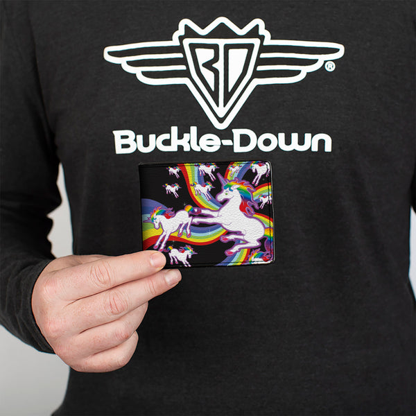 Buckle Down Bi-Fold Wallet - Unicorns Rainbow Swirl Black