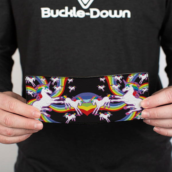 Buckle Down Bi-Fold Wallet - Unicorns Rainbow Swirl Black