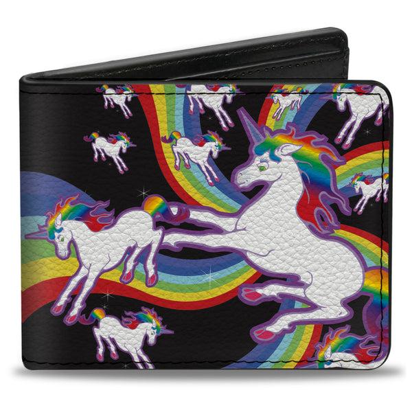 buckle down Bi-Fold Wallet - Unicorns Rainbow Swirl Black
