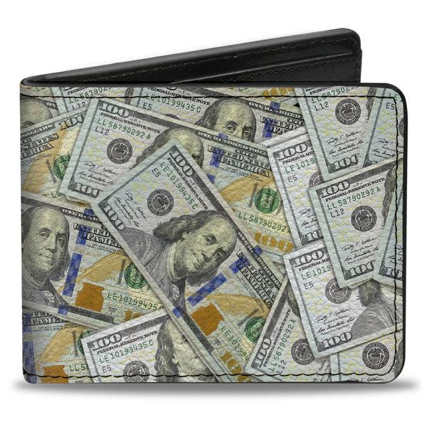 buckle down Bi-Fold Wallet - Vivid 100 Dollar Bills Stacked
