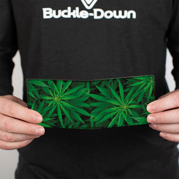 Buckle Down Bi-Fold Wallet - Vivid Marijuana Leaves Stacked