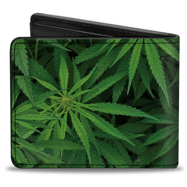 Buckle Down Bi-Fold Wallet - Vivid Marijuana Leaves Stacked3 Greens