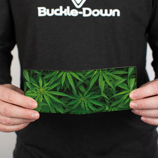 Buckle Down Bi-Fold Wallet - Vivid Marijuana Leaves Stacked3 Greens