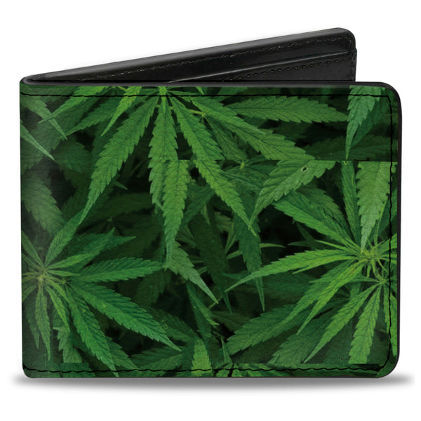 buckle down Bi-Fold Wallet - Vivid Marijuana Leaves Stacked3 Greens