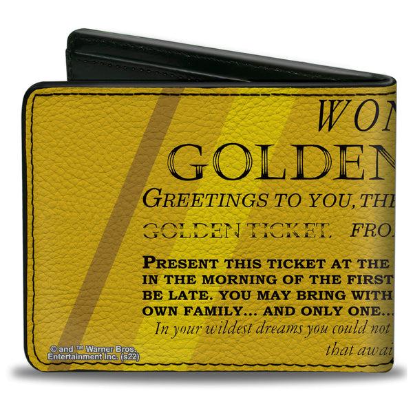 Buckle Down Bi-Fold Wallet - Willy Wonka And The Chocolate Factory Golden Ticket Text Yellows