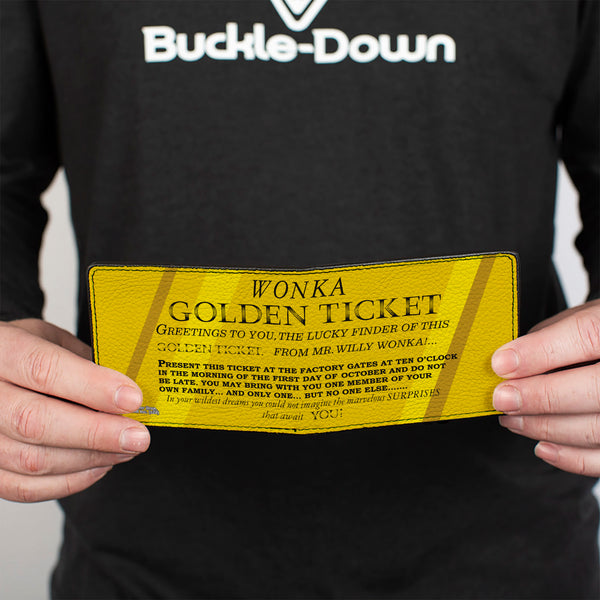 Buckle Down Bi-Fold Wallet - Willy Wonka And The Chocolate Factory Golden Ticket Text Yellows